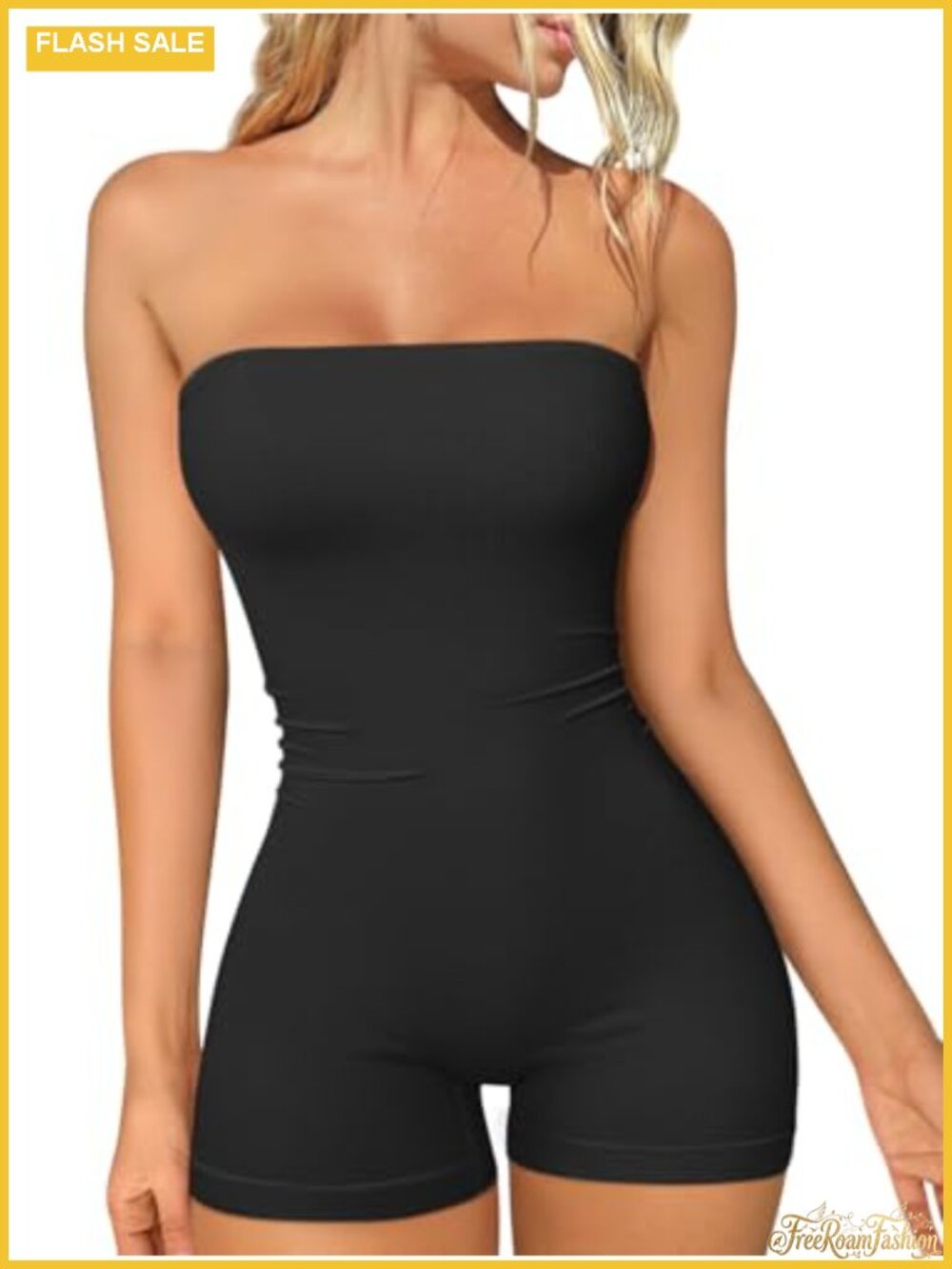 Women's Ruched Waist Tube Romper Summer Shorts Jumpsuit